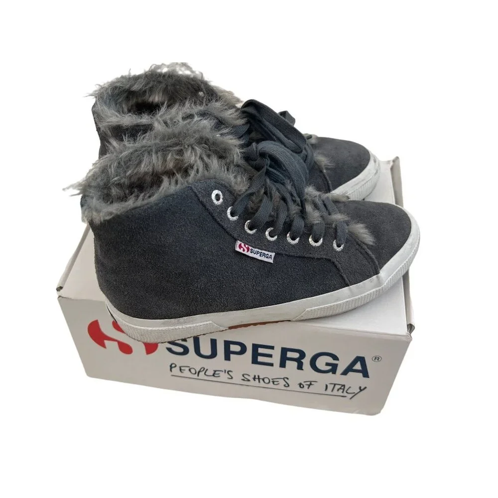 Superga Grey Shearling Lined High Top Sneakers - Picture 3 of 8